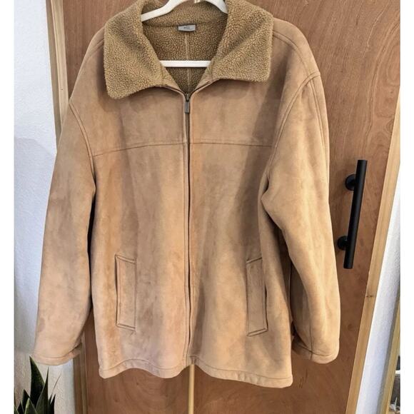 Copied - Pierre Cardin Tan Faux Vegan Suede Shearling Lined Heavy Coat Jacket XL - Picture 1 of 16